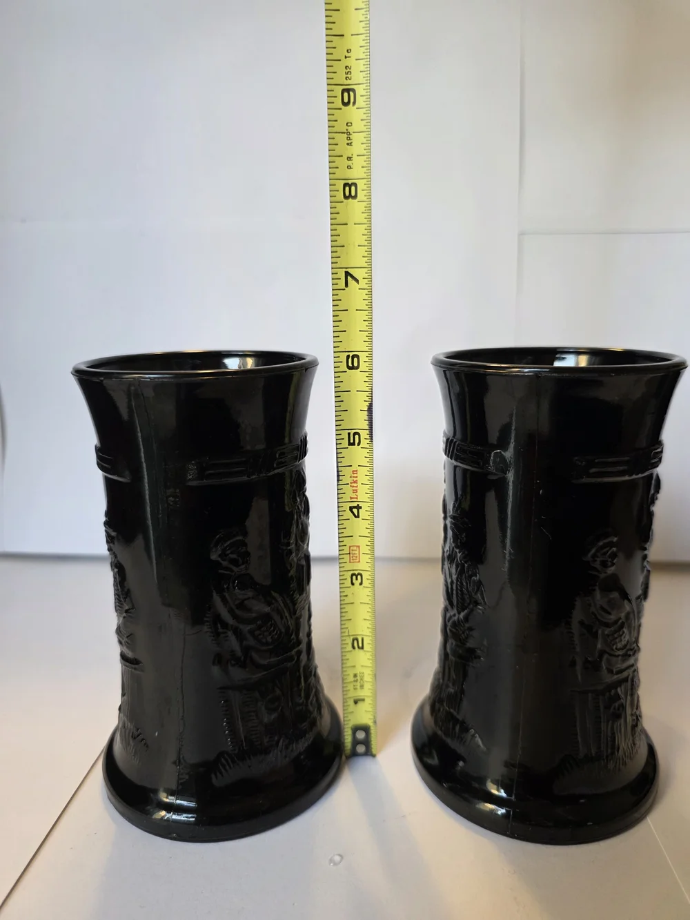 Vintage Tiara Indiana Glass Black Amethyst Tavern Scene Beer Mug Set of 2